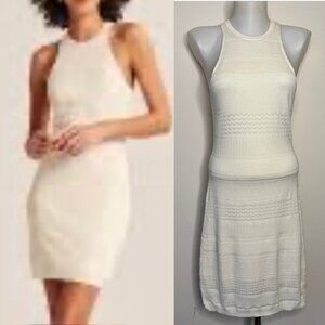 Abercrombie & Fitch Pointelle Knit Sweater Dress Lined Cream Ecru Sz Small Tall